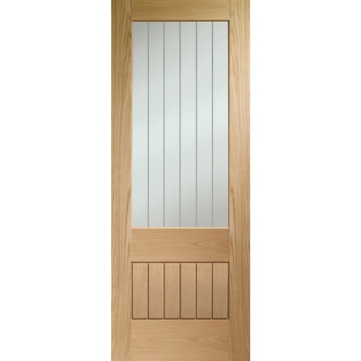 Internal Oak Suffolk Essential Clear Etched 2XG Glazed Door