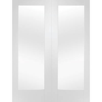 Internal Primed White Pattern 10 Rebated Door Pair with Clear Glass