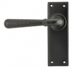 Hammered Newbury Lever Door Handle on Various Backplates