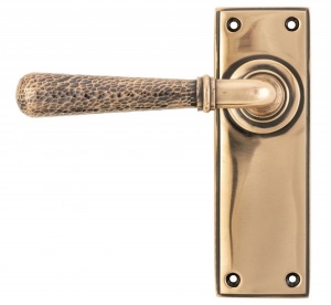 Hammered Newbury Lever Door Handle on Various Backplates