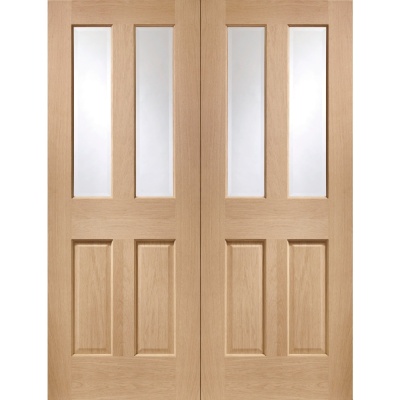 Internal Oak Malton Rebated Door Pair with Clear Bevelled Glass