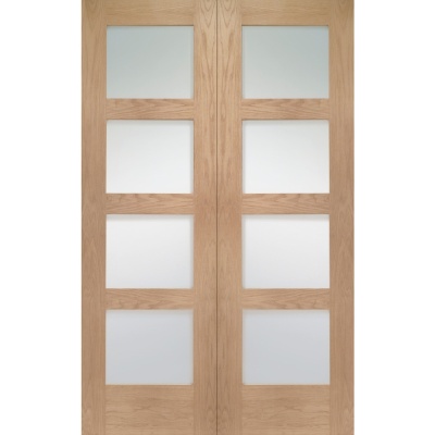 Internal Oak Shaker 4 Light Rebated Door Pair with Clear Glass