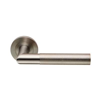 Steelworx Crown Knurled Lever Door Handle on Round Rose