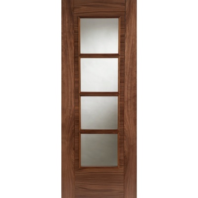 Internal Pre-Finished Walnut ISEO Crown Cut Veneer Central 4 Light Glazed Door