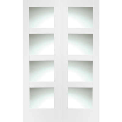 Internal Primed White Shaker 4 Light Rebated Door Pair with Clear Glass